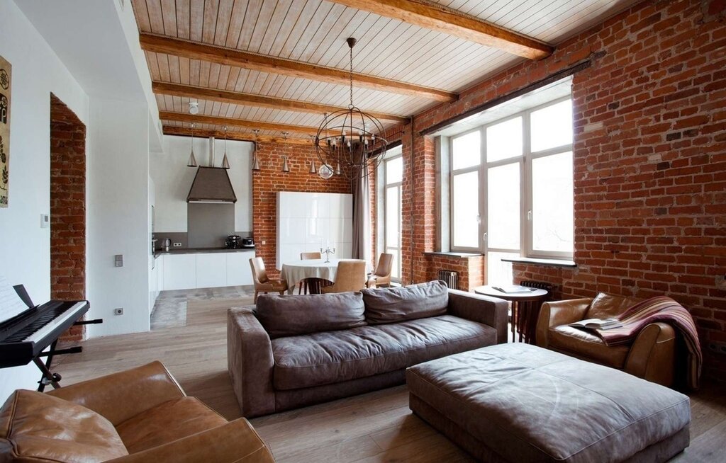 Wooden ceiling and brick walls