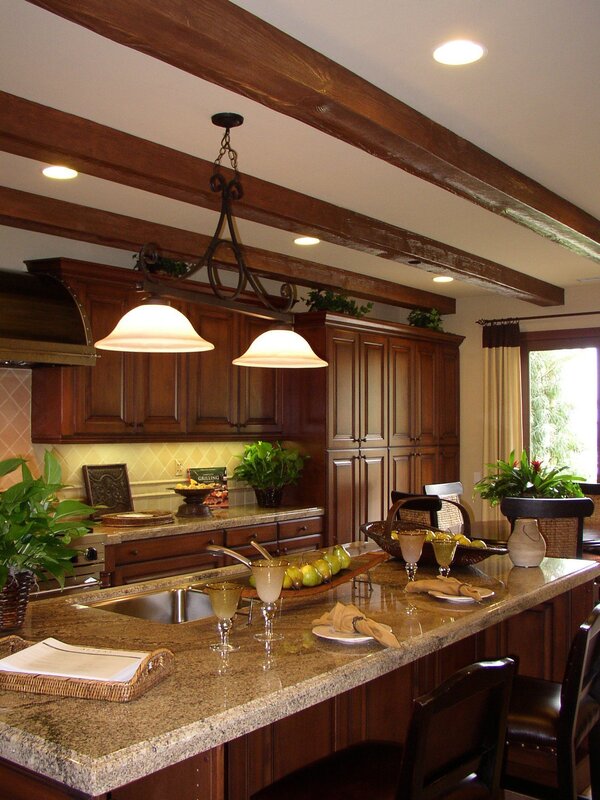 Wooden ceiling in the kitchen of an apartment