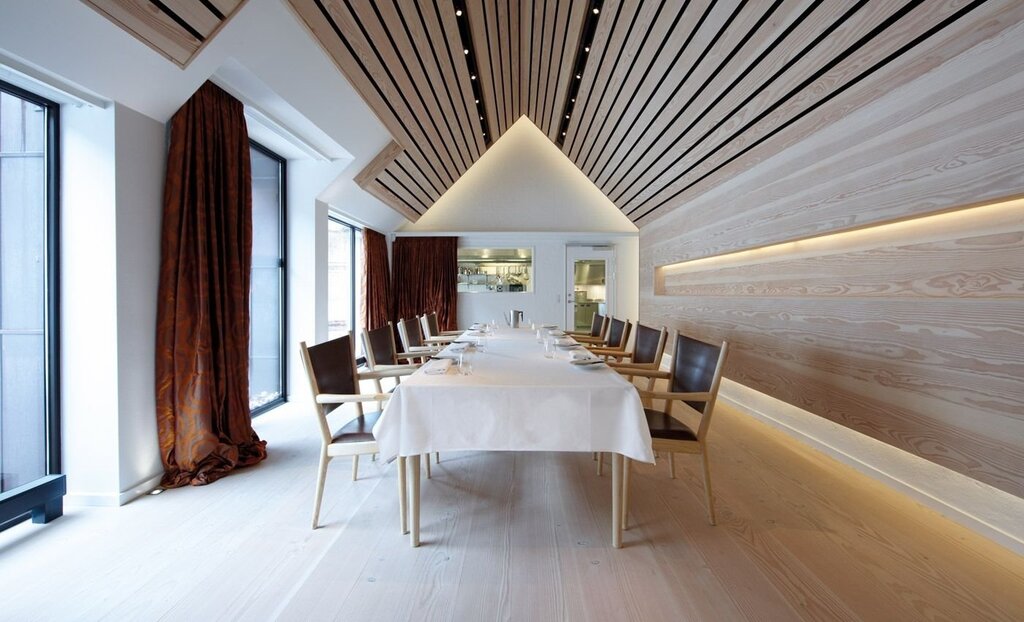 Wooden slatted ceiling