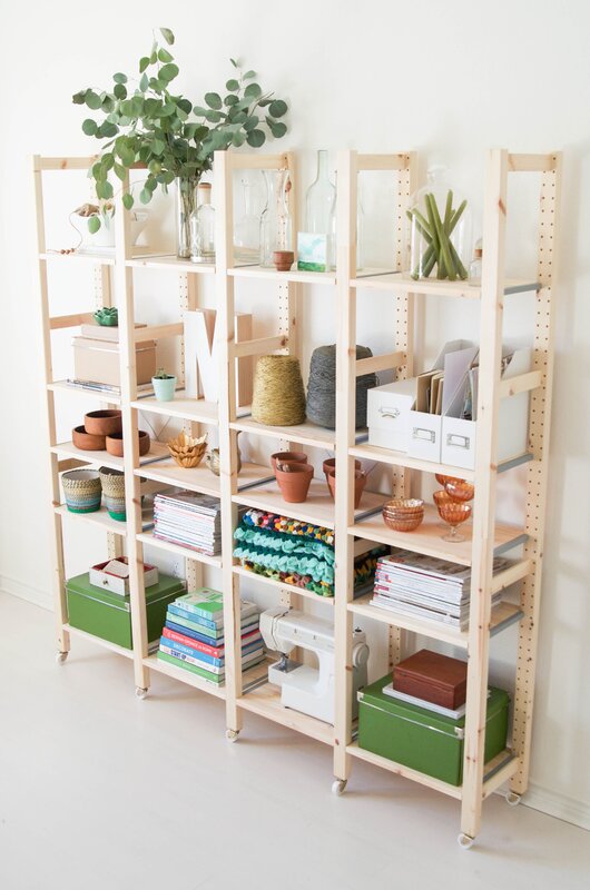 Wooden shelving in the interior