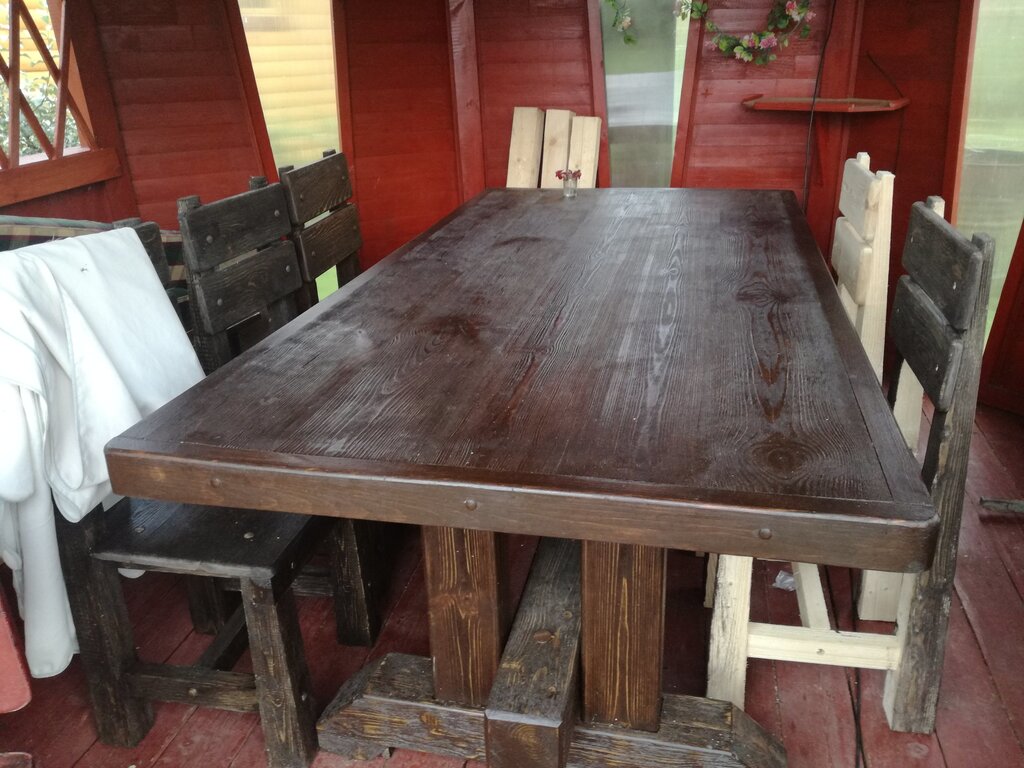 Wooden table for the gazebo