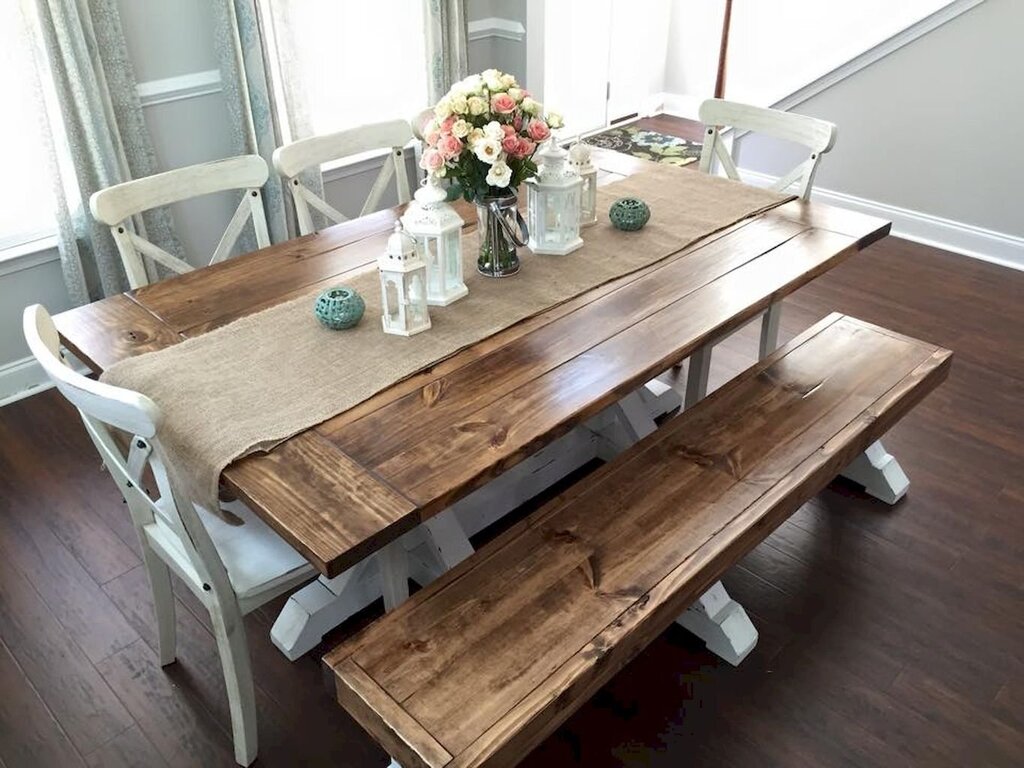 A wooden table in the interior