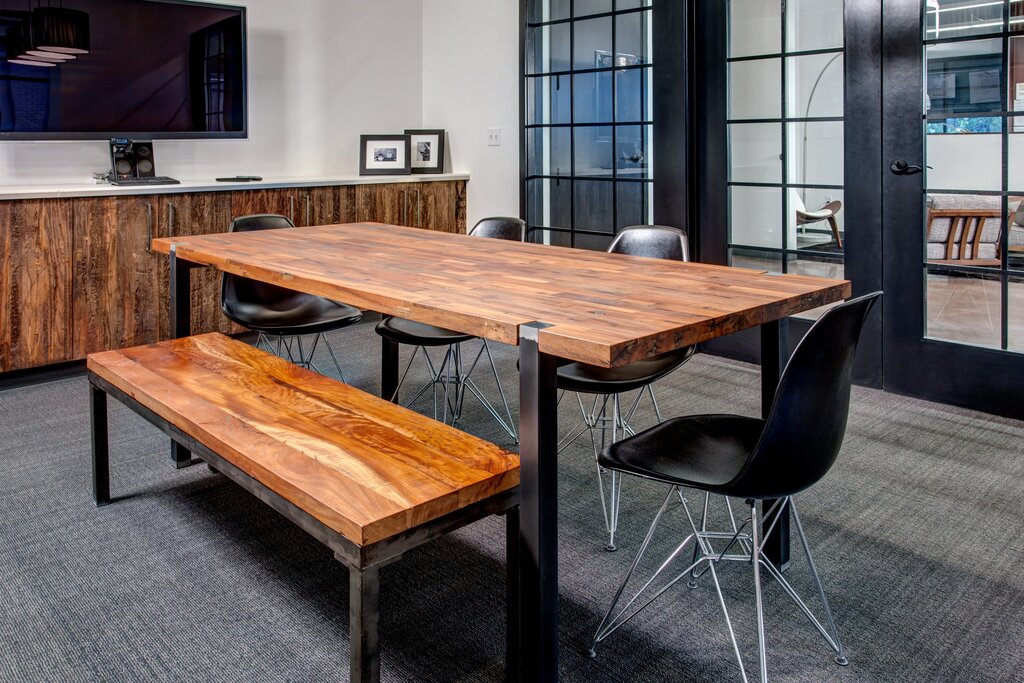 A wooden table in a loft style