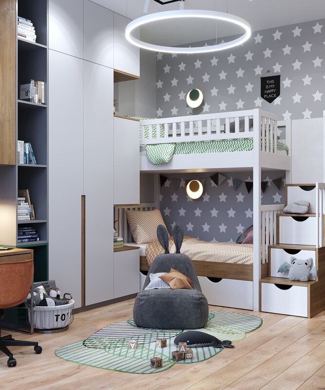 Children's room with a bunk bed