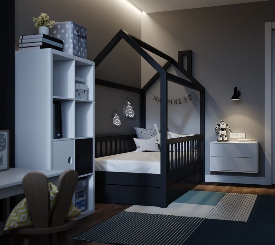 Children's room with a house bed