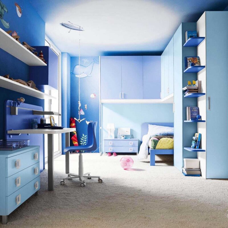 Children's room in blue tones