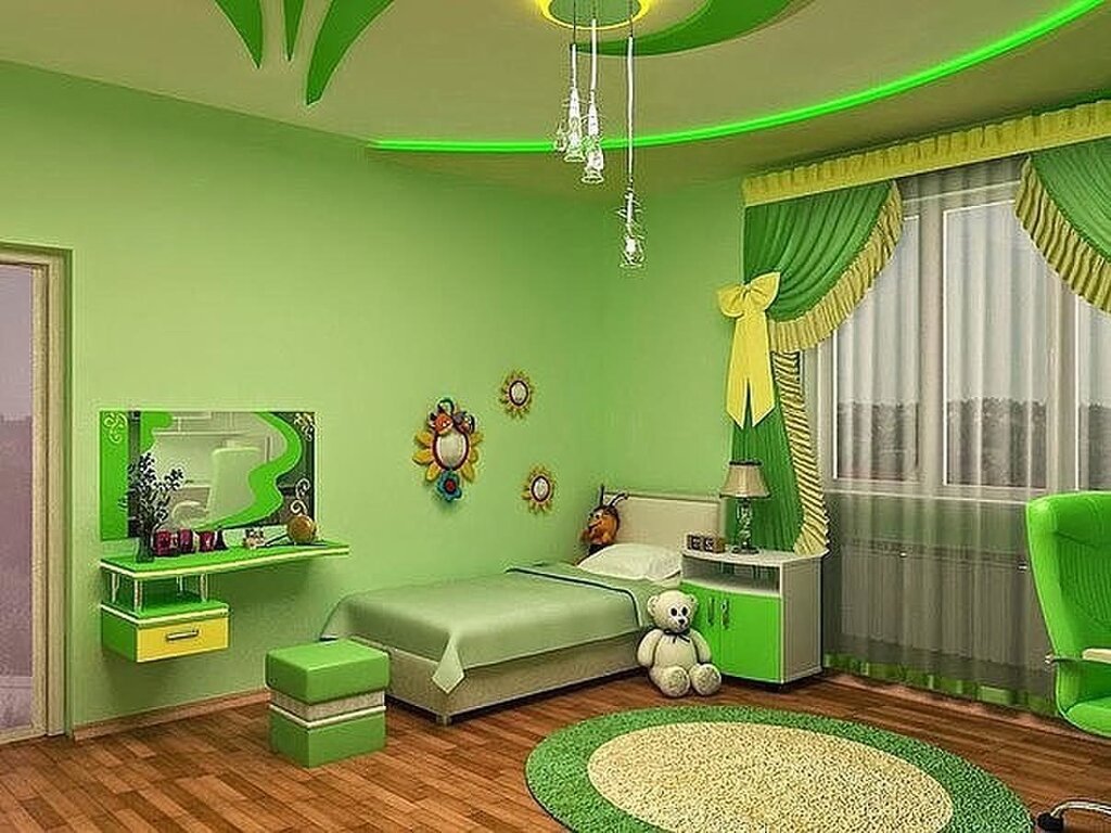 Children's room in green tones