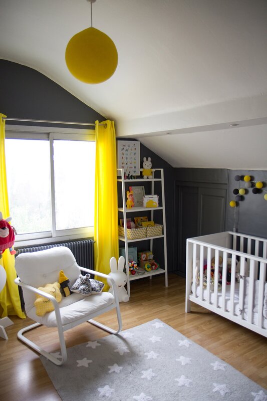 Children's room in yellow and gray tones 40 фото