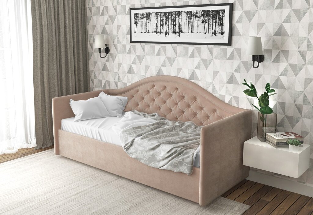 Children's bed with a soft headboard