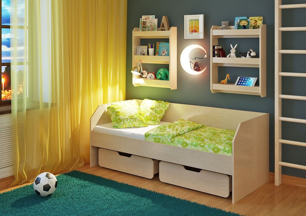 Children's bed with shelves