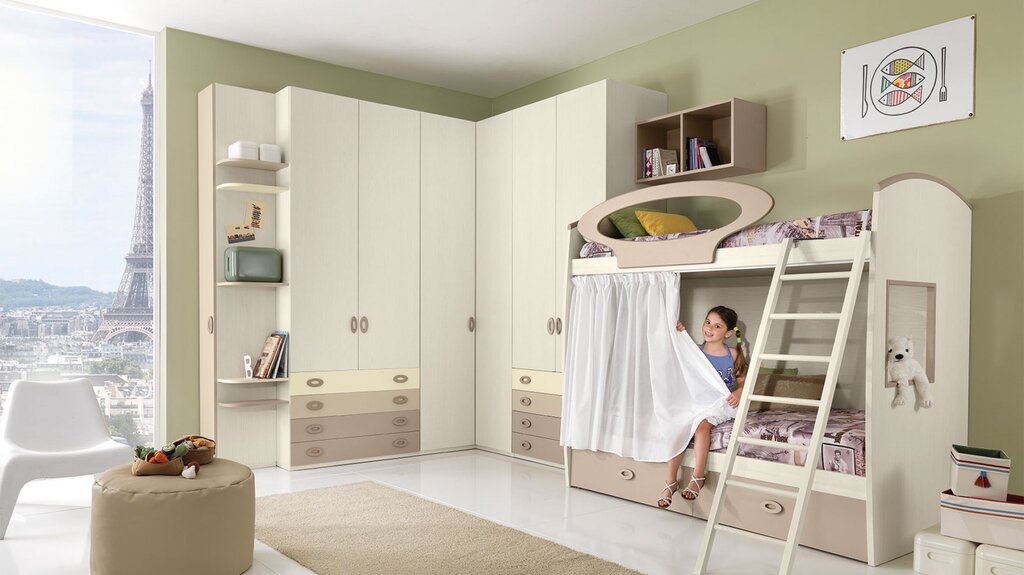 Children's bed with wardrobe