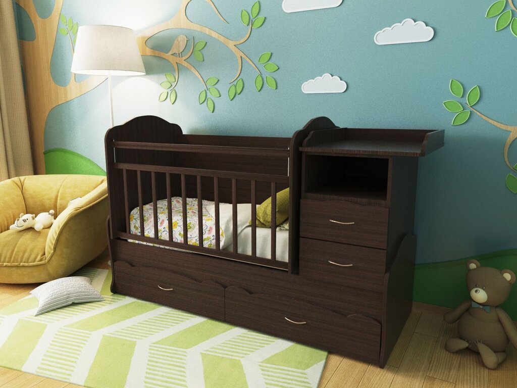 Baby crib with changing table