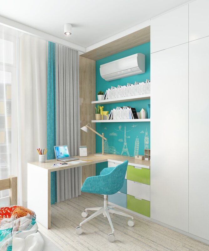 Children's room with a balcony door for two 41 фото