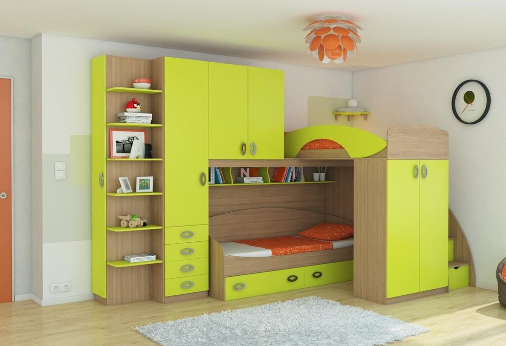 Children's wall unit with bed