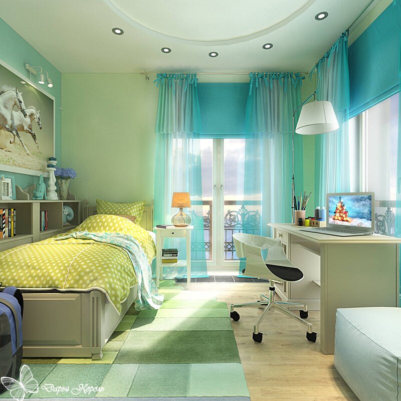 Children's room in turquoise tones