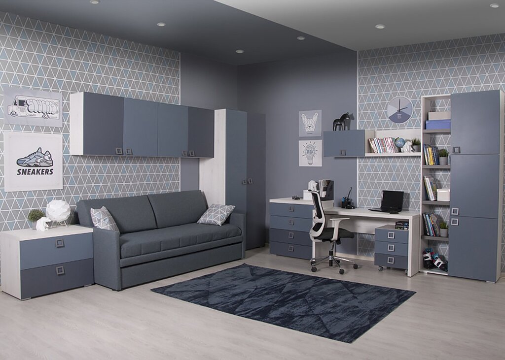 A children's room in gray tones for a teenager