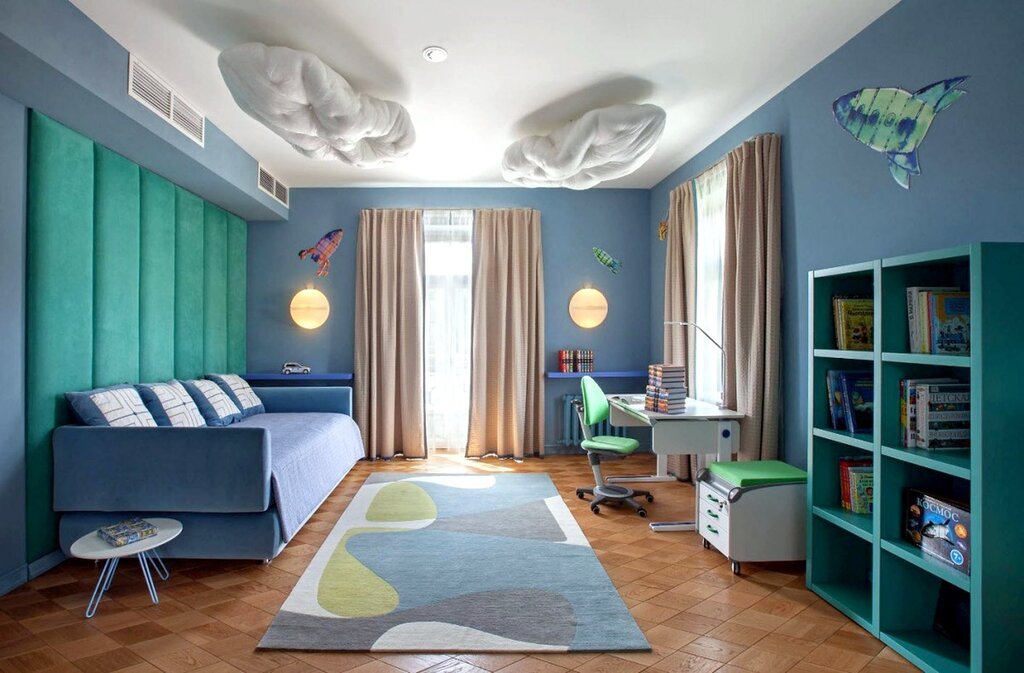 Children's room in blue tones