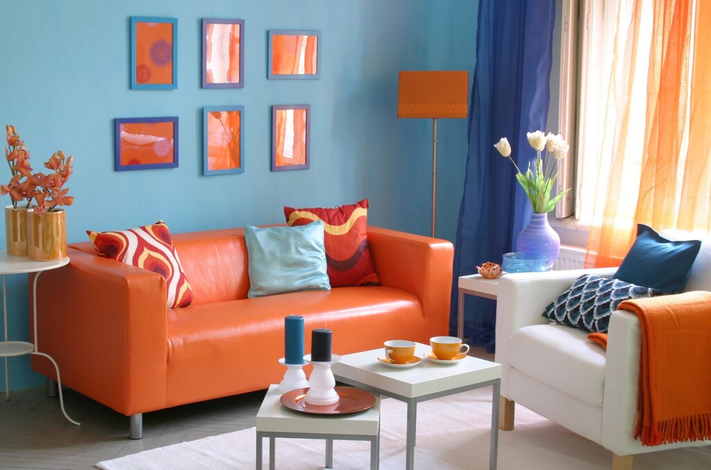 Orange-colored sofa in the interior