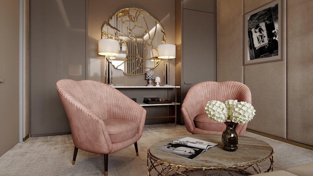 Dusty rose sofa in the interior