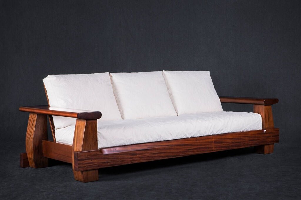 Sofa with wooden inserts