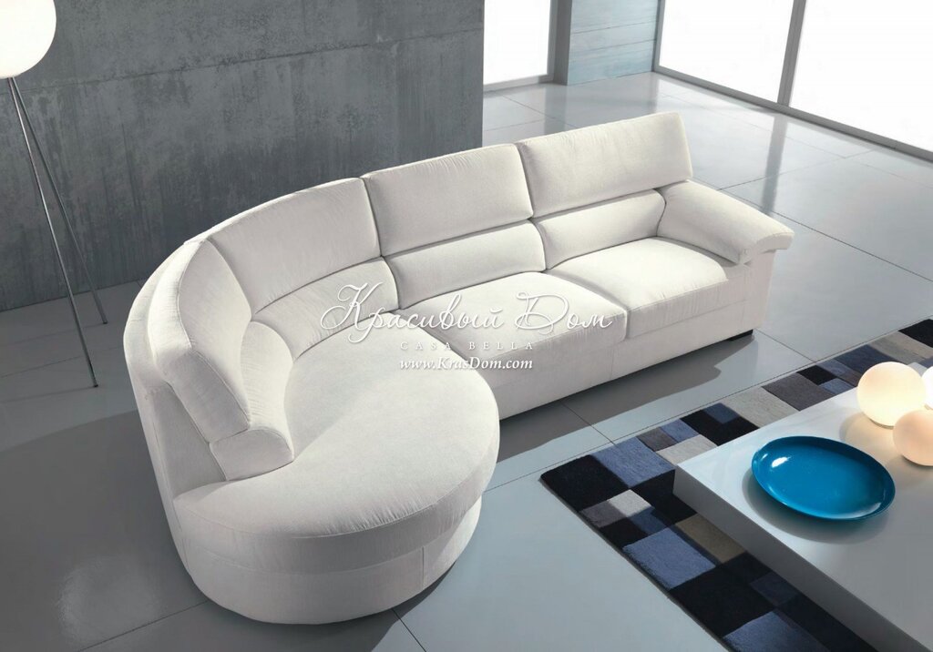 A sofa with a rounded corner