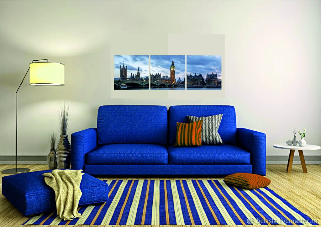 A blue sofa in the interior