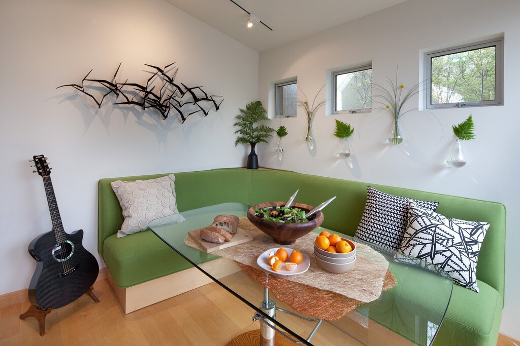 A small sofa in the kitchen interior