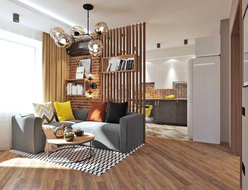 Interior design of a one-room apartment