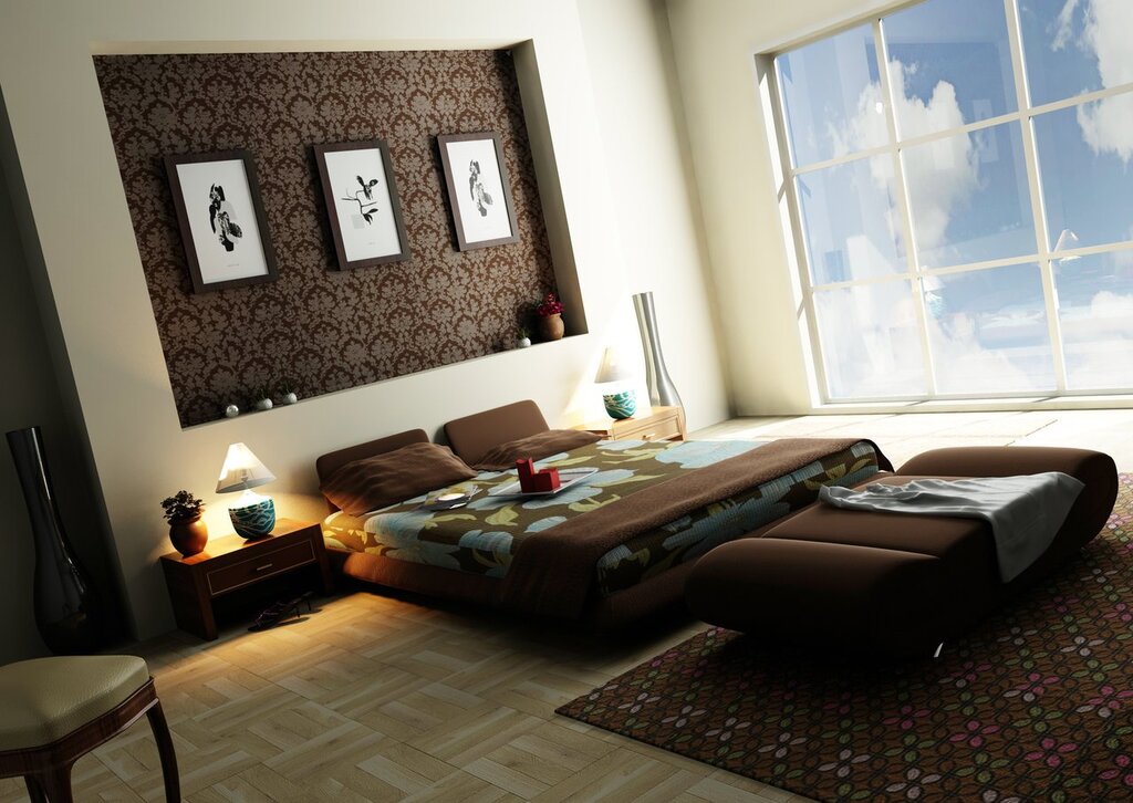 Room design with brown furniture