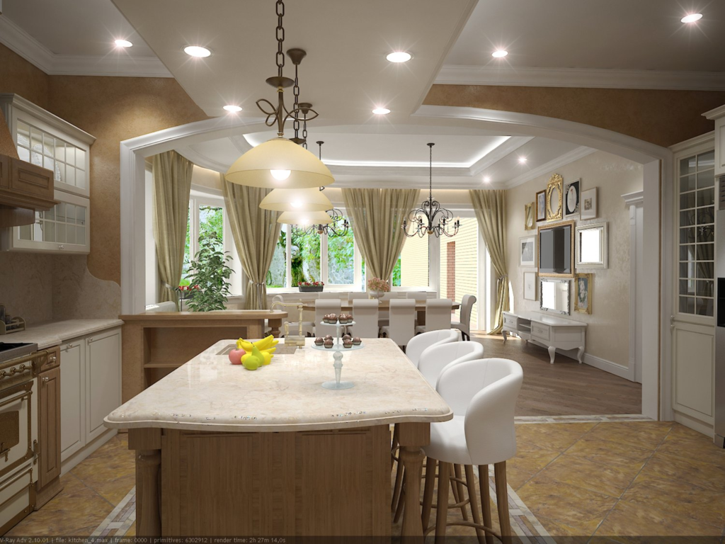 Design of the kitchen-living room in a private house