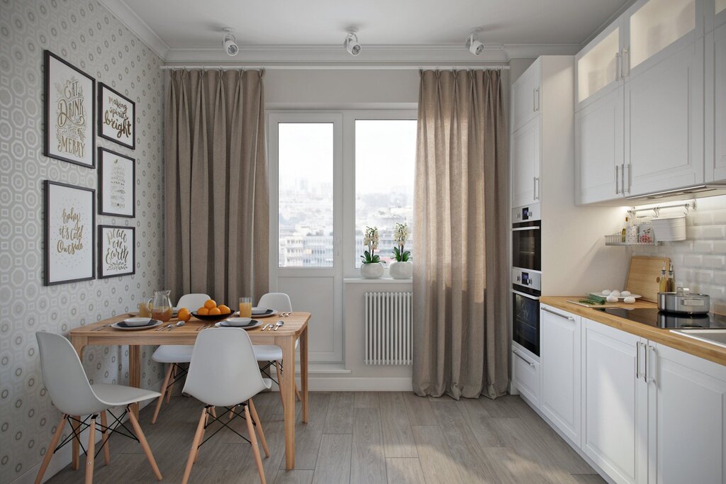 Kitchen design with a balcony door