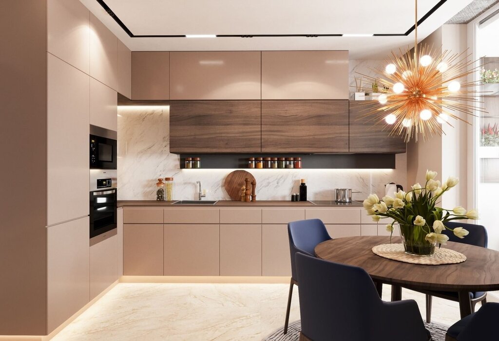 Kitchen design in beige tones