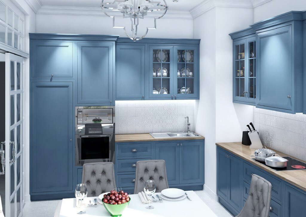 Kitchen design in gray-blue tones