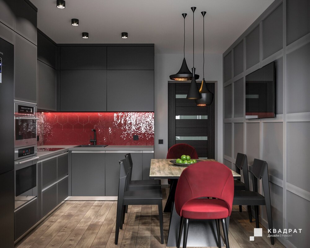 Kitchen design in dark tones