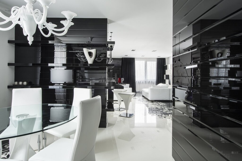 Apartment design in black and white style