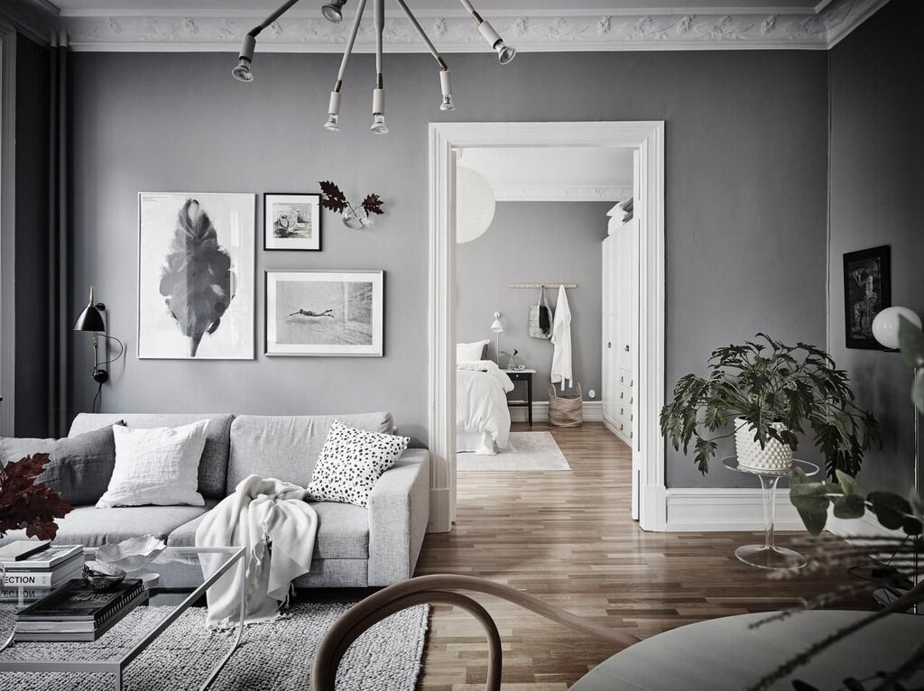 Apartment design in gray tones