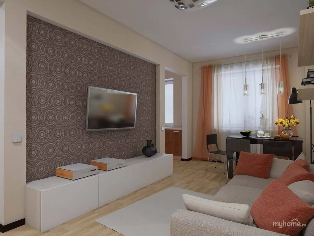 Design of a walkthrough living room in a Khrushchyovka 20 фото