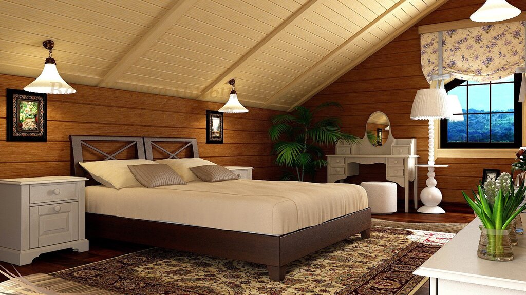 Design of a sloped ceiling in a wooden house