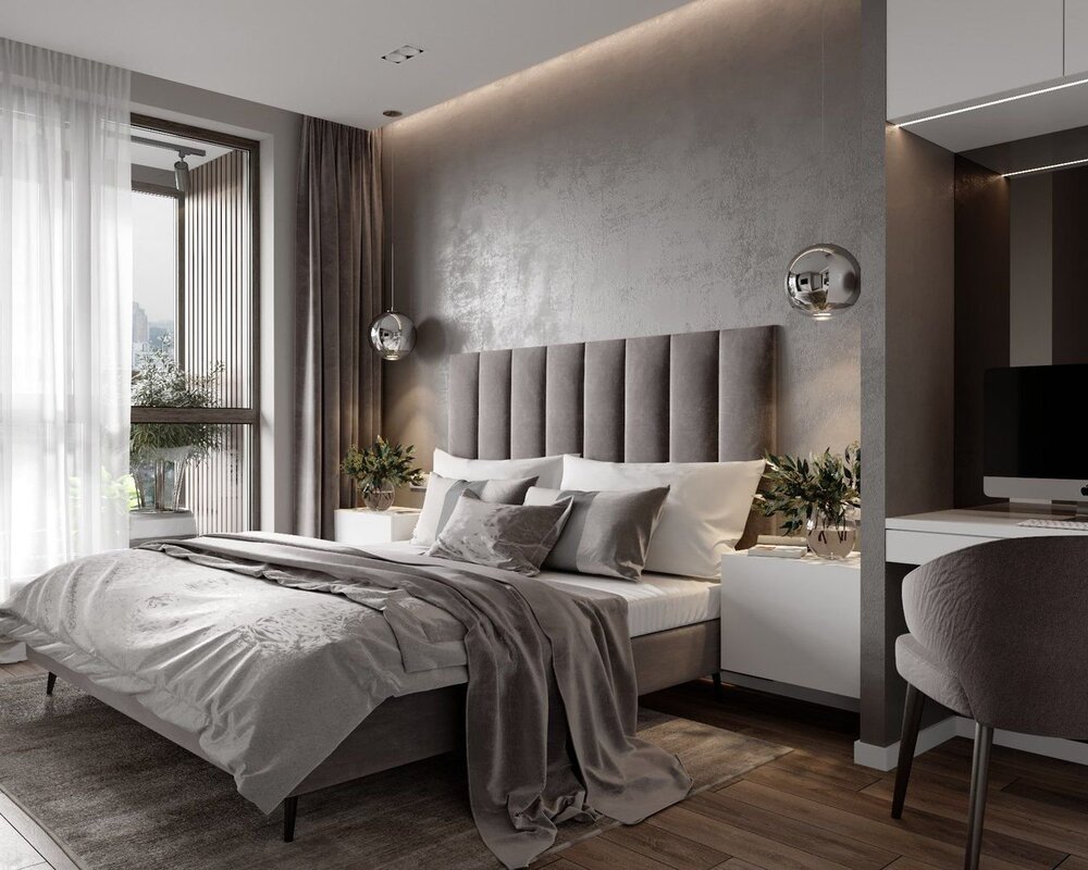 Bedroom design in gray tones