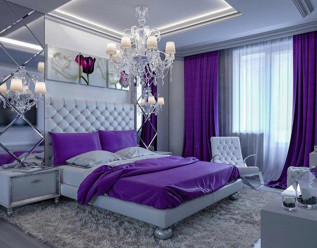 Bedroom design in lilac color