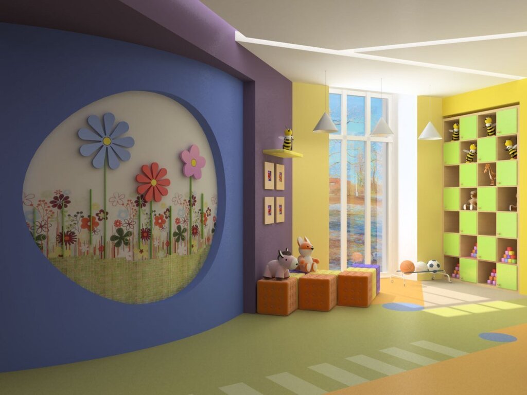 Design of the walls in the kindergarten 51 фото