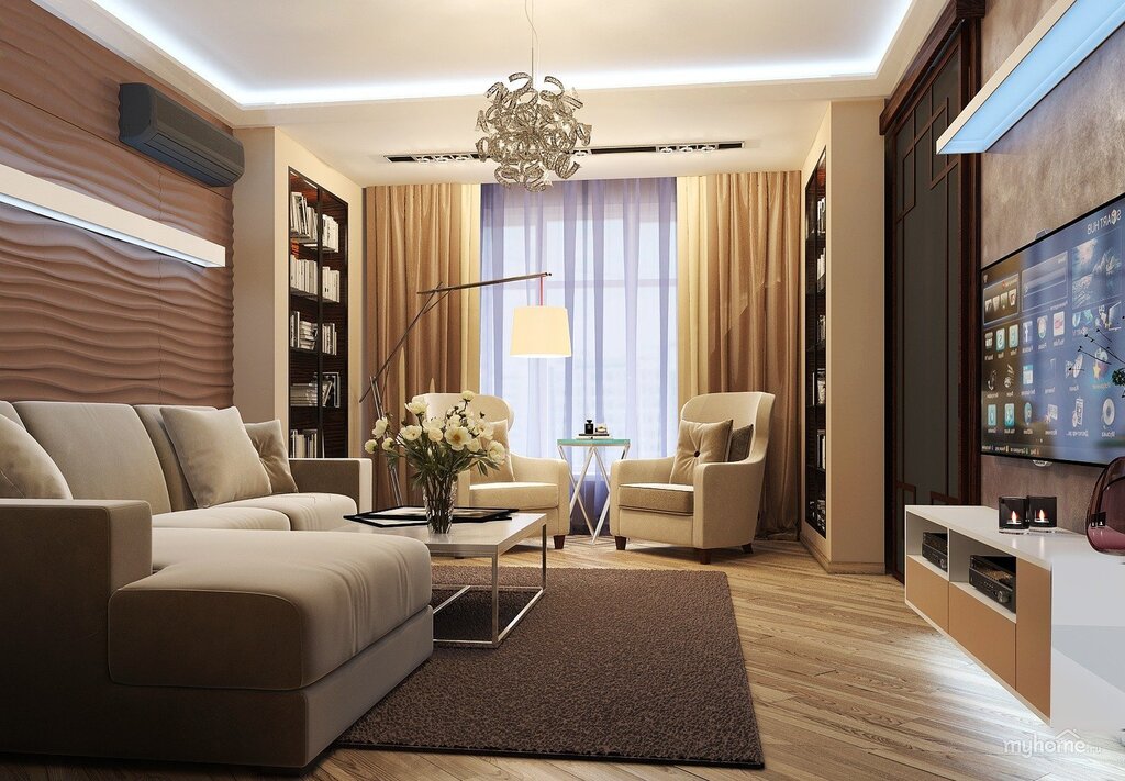 The design of the living room in a three-room apartment