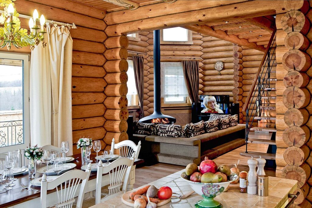 A log house inside