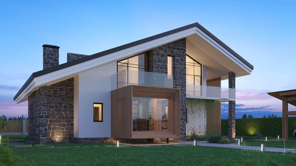 House with an attic and panoramic windows