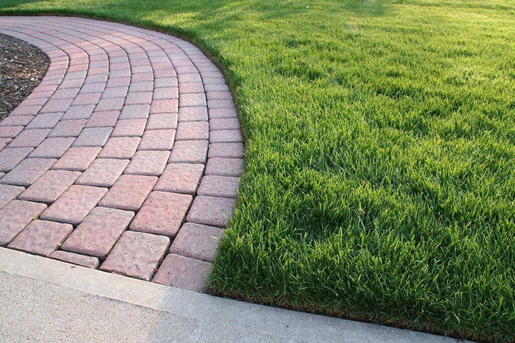 A pathway made of paving tiles with a curb 25 фото