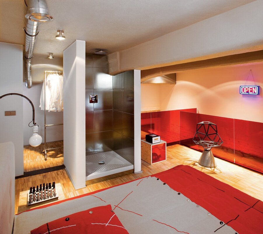 A shower cabin in the kitchen of the apartment