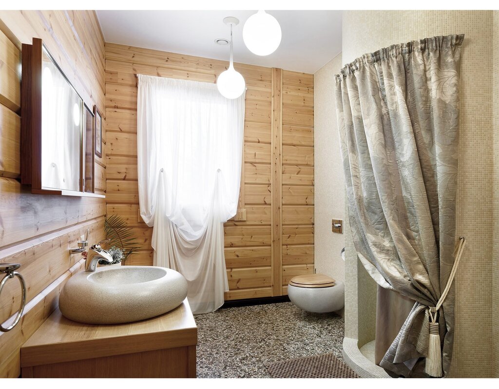 Shower cabin in a wooden house