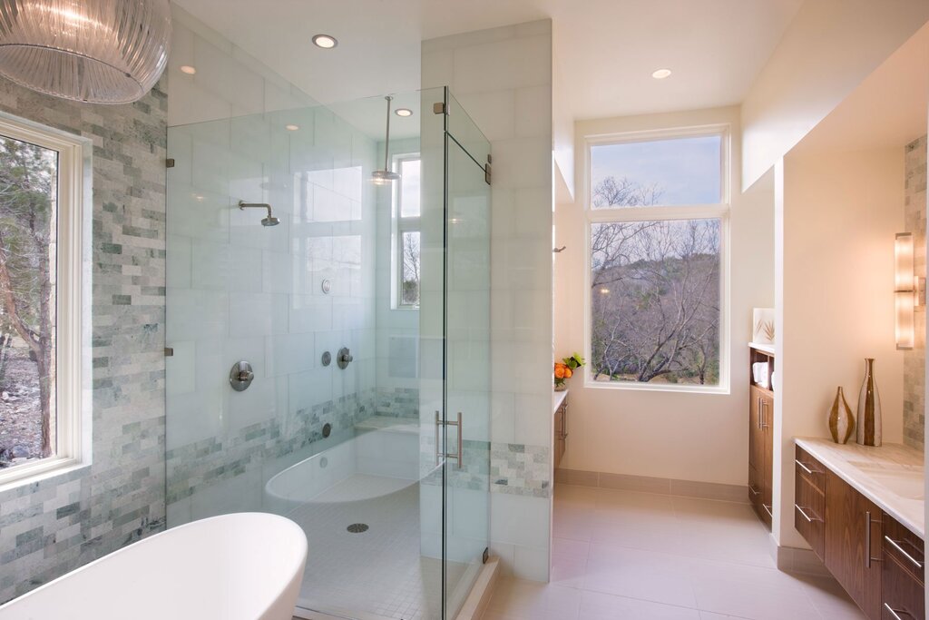 A shower with a window in a private house