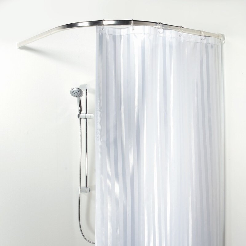 A shower with a curtain