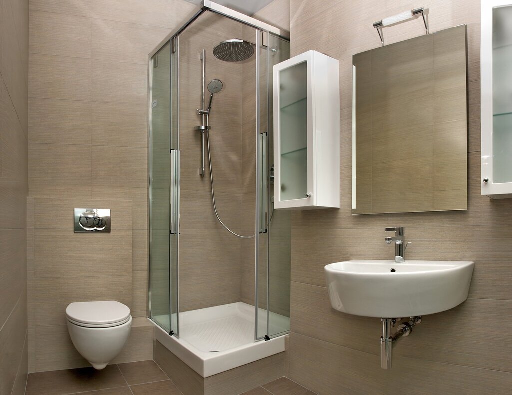 Shower cabins in a small bathroom